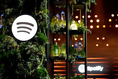 The space was decorated with lush greenery and Spotify logos.
