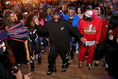 Encore Beach Club was outfitted with a custom skate rink, where guests could skate to sounds by Diplo and to a live performance by HARDY. On the skate rink, guests were joined by professional skaters who had come straight from performing at the big game with Usher.