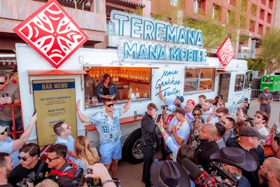 The result of filling a void in Super Bowl Weekend programming? A daytime bash that featured a “Beast Bar,” where Gronk Beach’s presenting partner, The Beast Unleashed, served up its signature malt beverage. There was also a “Beast Mainstage” where Gronk—who Richman said was named “the MVP of Fun”—led a “cheers” moment, as well as custom denim jacket giveaways courtesy of Wrangler, and a Teramana Tequila “Mana Mobile” truck that provided food and drinks featuring Dwayne Johnson’s liquor brand. And what would a beach party be without a pool and volleyball tournament? Thanks to Corona, Gronk Beach also boasted just that—a pool—plus a beach bar and a celebrity volleyball tournament where Deebo Samuel, Brooks Nadar, Nick Young, Kostek, and more got their game faces on for some friendly competition.