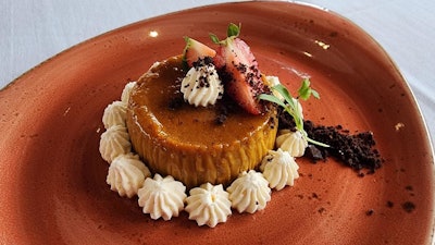 Pasión Miami's seasonal Pumpkin Flan is a custardy pumpkin dessert made with condensed and evaporated milk, eggs, pumpkin puree, cinnamon, and vanilla.