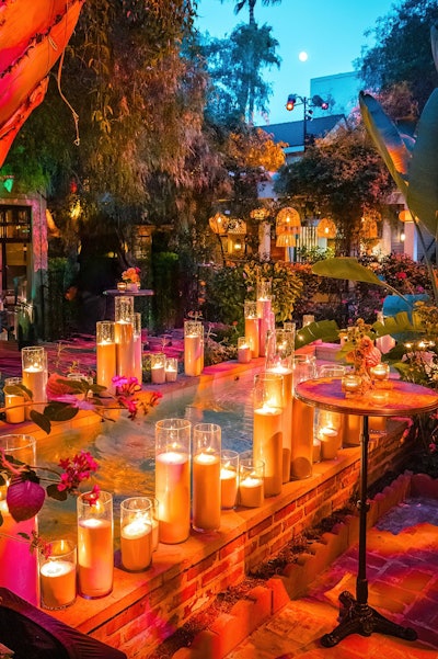 Another standout Emmys 2024 design came from HBO | Max, which hosted a star-studded after-party in celebration of the ceremony and the streaming service's six wins at the San Vicente Bungalows. Produced and designed by Bespoke Bohéme, the event's design 'leaned heavily into natural terrazzo, marble, stone, clay, and scalloped wood, all accented with lime-wash finishes; dreamy candlelight; and lush, loose greens and florals dotted alongside potted herbs,' said producer Kate Mazzuca. See more: Emmy Awards 2024: Jaw-Dropping Event Designs From Netflix, HBO | Max, Disney, and More